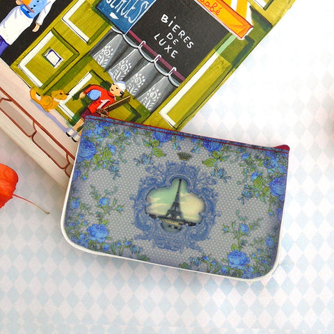 Mlavi vintage style Paris Eiffel tower & chandelier vegan small pouch/coin purse made with durable, Eco-friendly vegan materials. Wholesale at www.mlavi.com