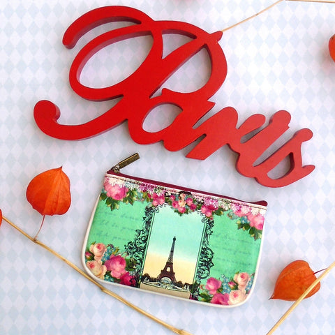 Mlavi vintage style Paris Eiffel tower vegan small pouch/coin purse made with durable, Eco-friendly vegan materials. Wholesale at www.mlavi.com