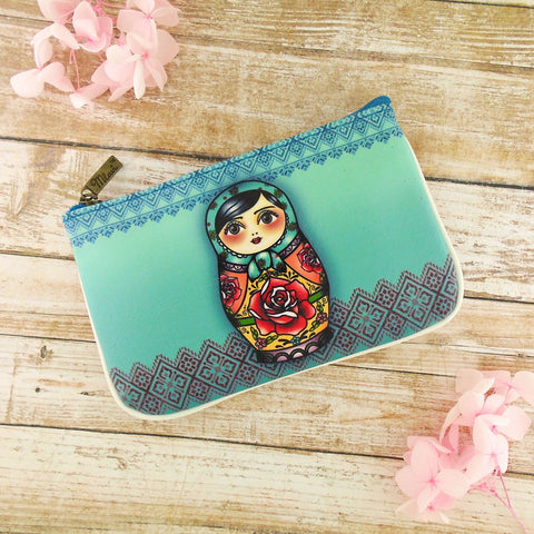 Mlavi Ukrainian embroidery pattern printed vegan small pouch / coin purse