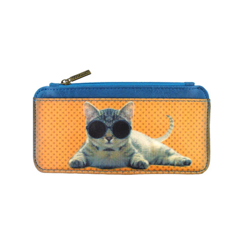 Mlavi retro style cool cat with sunglasses print vegan cardholder for online shopping. Great for travel, fun gift idea for family & friend. Wholesale at mlavi.com