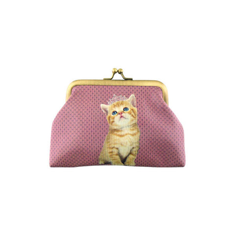 Mlavi cute cute cat with tiara print retro style kiss lock frame vegan coin purse for everyday use & gift idea for family & friends. Wholesale at www.mlavi.com
