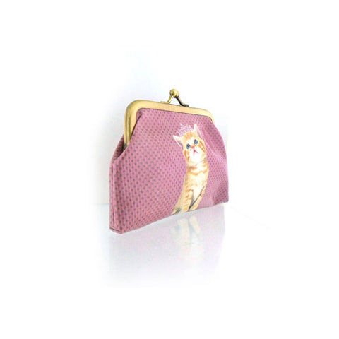 Mlavi cute cute cat with tiara print retro style kiss lock frame vegan coin purse for everyday use & gift idea for family & friends. Wholesale at www.mlavi.com
