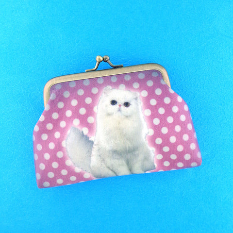 Mlavi cute snow white cat retro style kiss lock frame vegan leather coin purse for everyday use & gift idea for family & friends. Wholesale at www.mlavi.com