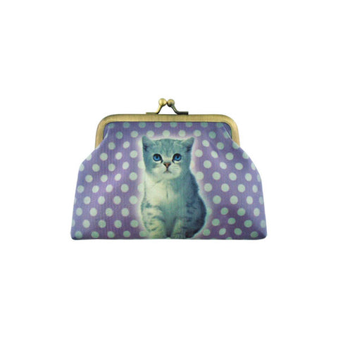 Mlavi cute blue eye cat retro style kiss lock frame vegan leather coin purse for everyday use & gift idea for family & friends. Wholesale at www.mlavi.com