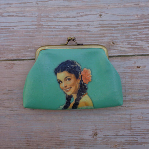 Mlavi retro style Mexican pinup girl print kiss lock frame coin purse
