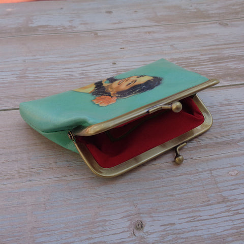 Mlavi retro style Mexican pinup girl print kiss lock frame coin purse