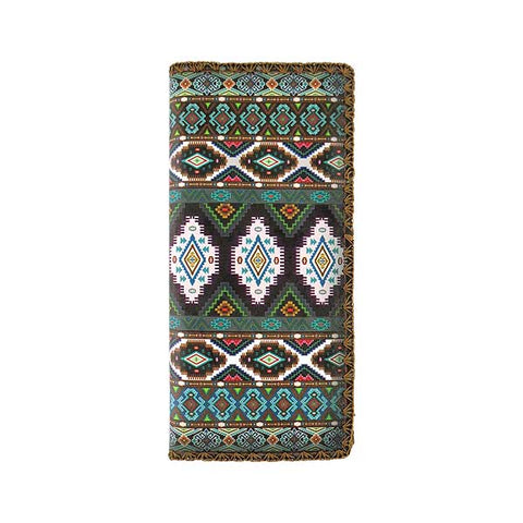 Mlavi whimsical vegan large flat wallet with Mexican Aztec textile pattern print for everyday use & cool gift for family & friends. Wholesale at www.mlavi.com