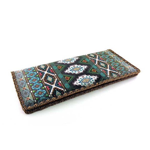 Mlavi whimsical vegan large flat wallet with Mexican Aztec textile pattern print for everyday use & cool gift for family & friends. Wholesale at www.mlavi.com