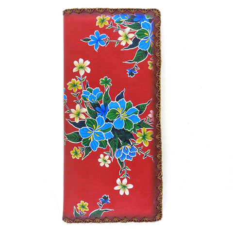 Mlavi retro style Mexican oilcloth style flower print vegan large flat wallet for everyday use & a cool gift for family & friends. Wholesale at www.mlavi.com