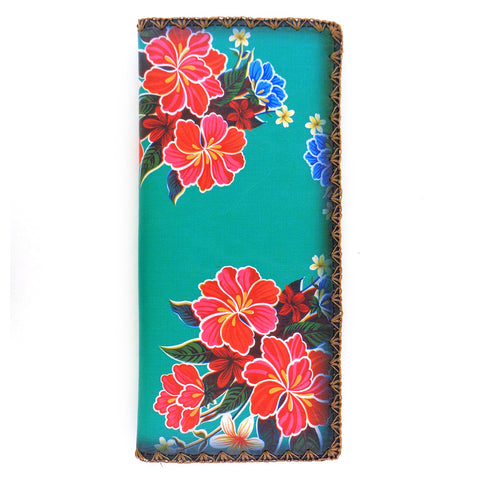 Mlavi retro style Mexican oilcloth style flower print vegan large flat wallet for everyday use & a cool gift for family & friends. Wholesale at www.mlavi.com