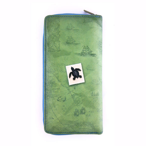Mlavi whimsical vintage style sea turtle & coral illustration print vegan leather large wallet for online shopping. It comes with free gift box to make it a great gift idea for yourself, family or friends.