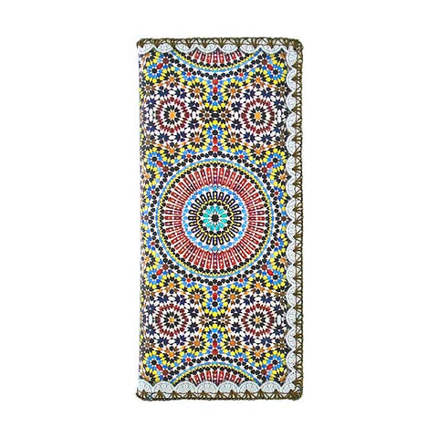 Mlavi Boho chic Moroccan tile pattern print vegan large flat wallet, great for everyday use or gift idea for family & friends. Wholesale at www.mlavi.com