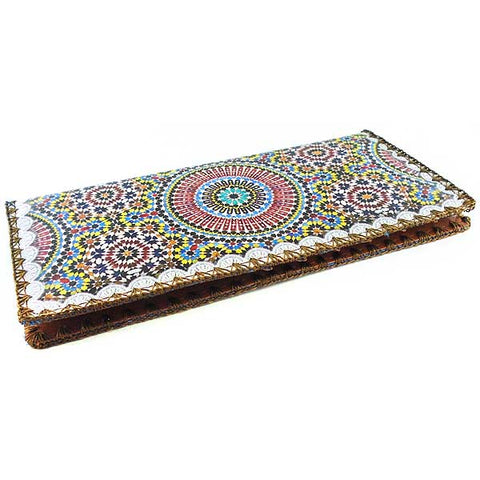 Mlavi Boho chic Moroccan tile pattern print vegan large flat wallet, great for everyday use or gift idea for family & friends. Wholesale at www.mlavi.com