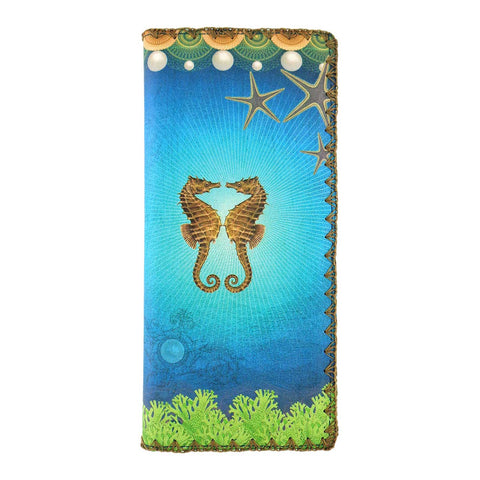  Mlavi Eco-friendly, cruelty-free vintage style seahorse lovers print vegan large flat wallet for women. 