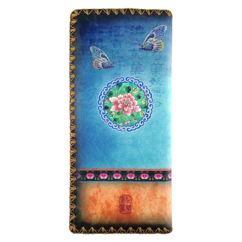 Mlavi vintage look Asian style peony flower & butterfly print vegan large flat wallet for everyday use or gift for family & friends. Wholesale at www.mlavi.com
