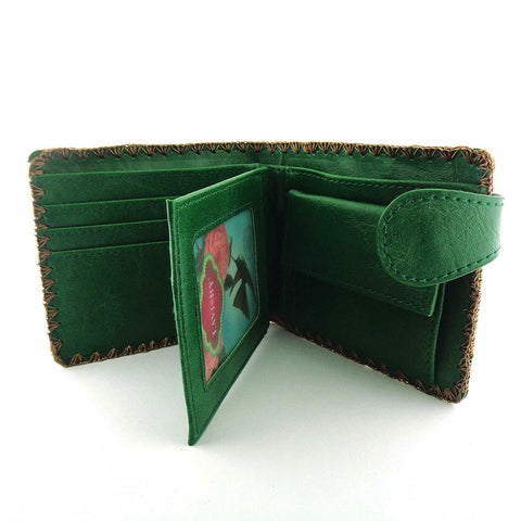 Green LAVISHY mexican style flora pattern  medium embroidery bifold wallet for women. Great for everyday use or gift for family & friend. Wholesale at www.lavishy.com