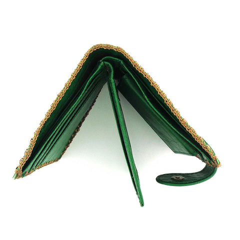 Green LAVISHY mexican style flora pattern  medium embroidery bifold wallet for women. Great for everyday use or gift for family & friend. Wholesale at www.lavishy.com