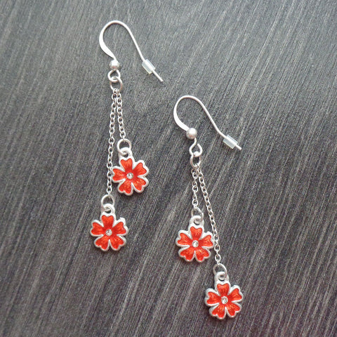 LAVISHY handmade flowers drop earrings with rhinestone accent for everyday wear, gifts for family & friends. Wholesale at www.lavishy.com