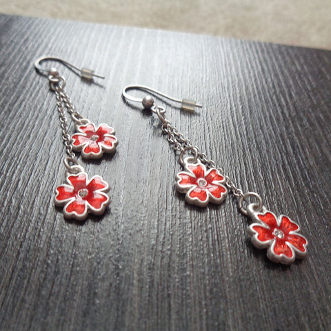 LAVISHY handmade flowers drop earrings with rhinestone accent for everyday wear, gifts for family & friends. Wholesale at www.lavishy.com