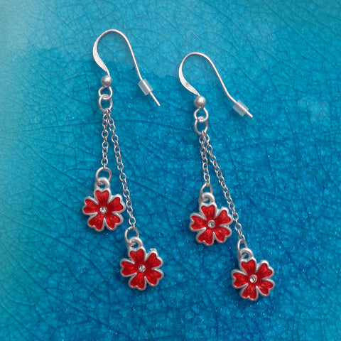 LAVISHY handmade flowers drop earrings with rhinestone accent for everyday wear, gifts for family & friends. Wholesale at www.lavishy.com