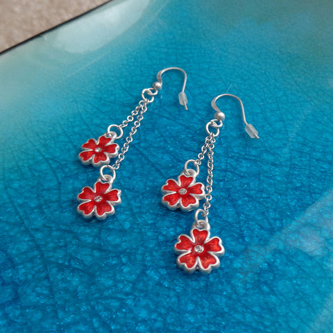 LAVISHY handmade flowers drop earrings with rhinestone accent for everyday wear, gifts for family & friends. Wholesale at www.lavishy.com