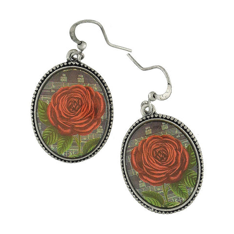 OE002: Red rose flower earrings
