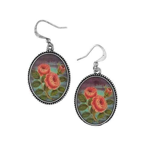 OE015: Pink rose flower earrings