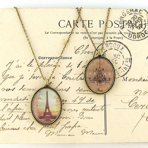 ON001: Paris Eiffel Tower & chandelier reversible necklace