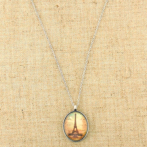 ON001: Paris Eiffel Tower & chandelier reversible necklace