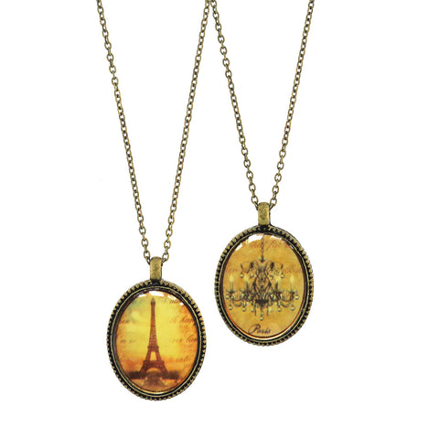 ON001: Paris Eiffel Tower & chandelier reversible necklace
