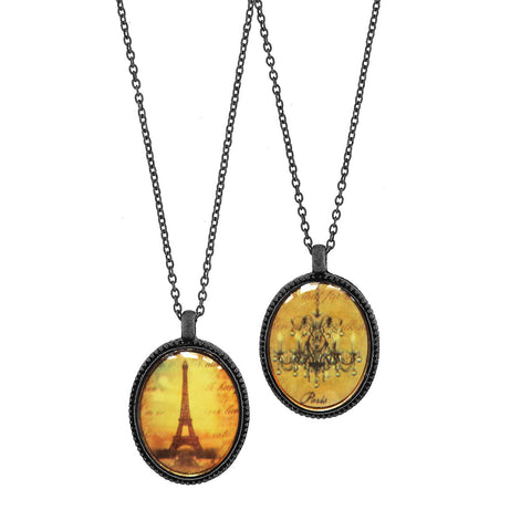 ON001: Paris Eiffel Tower & chandelier reversible necklace