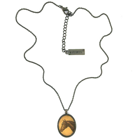 LAVISHY vintage style handmade reversible pendant necklace with horse & oak leaf print. Great gift for friends & family. Wholesale at www.lavishy.com