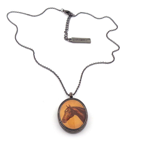 LAVISHY vintage style handmade reversible pendant necklace with horse & oak leaf print. Great gift for friends & family. Wholesale at www.lavishy.com