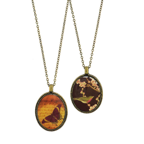 LAVISHY vintage style handmade reversible necklace with lovebirds, plum blossom & butterfly print. Great gift for friends & family. Wholesale at www.lavishy.com