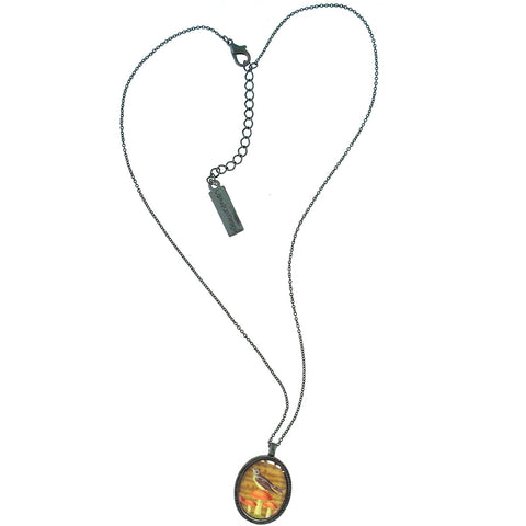 LAVISHY vintage style handmade reversible pendant necklace with lucky blue bird on top of lucky mushroom/Amanita muscaria & morning glory flowers print. Wholesale at www.lavishy.com