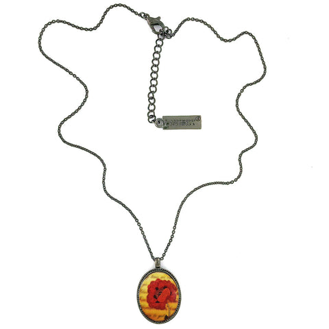 LAVISHY vintage style handmade reversible pendant necklace with poppy flower & free bird print. Great gift for friends & family. Wholesale at www.lavishy.com