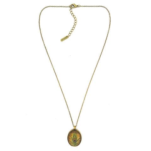 LAVISHY vintage style handmade reversible pendant necklace with peacock feather print. Great gift for friend & family. Wholesale at www.lavishy.com