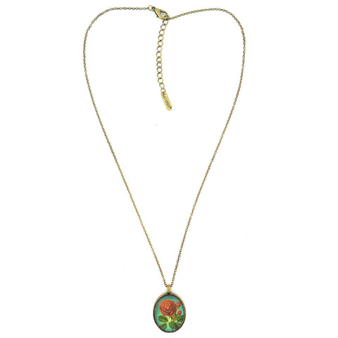 LAVISHY vintage style handmade reversible pendant necklace with red rose flower of love print. Great gift for friend & family. Wholesale at www.lavishy.com