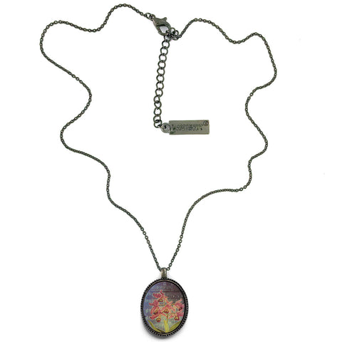 LAVISHY vintage style handmade reversible pendant necklace with bird & orchid flowers print. Great gift for friends & family. Wholesale at www.lavishy.com