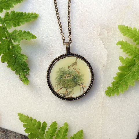 LAVISHY vintage style handmade reversible pendant necklace with lovebirds & flower print. Great gift for friends & family. Wholesale at www.lavishy.com