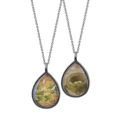 LAVISHY handmade vintage style reversible pendant necklace with love birds & nest print. Great gift for friends & family. 
