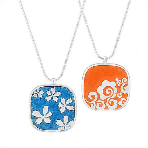 LAVISHY silver plated reversible cherry blossom flower enamel necklace