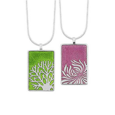 Online shopping for LAVISHY handmade silver plated reversible tree & Chrysanthemum flower enamel necklace. Great for everyday wear, as gifts for family & friends. Wholesale available at www.lavishy.com with many unique & fun fashion accessories for gift shops and boutiques in Canada, USA & worldwide.