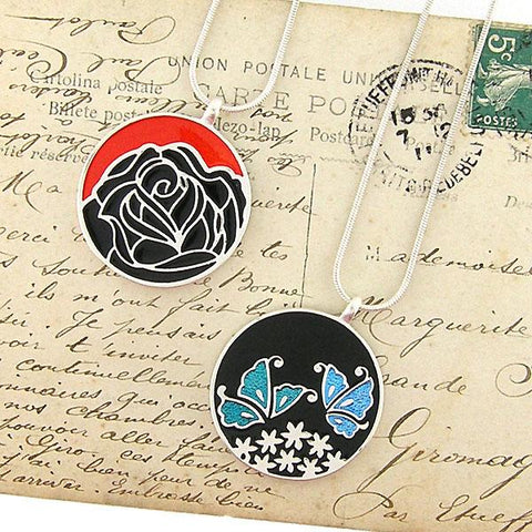 LAVISHY handmade silver plated reversible rose & butterfly enamel necklace. Great for everyday wear, gift idea for family & friend. Wholesale at www.lavishy.com