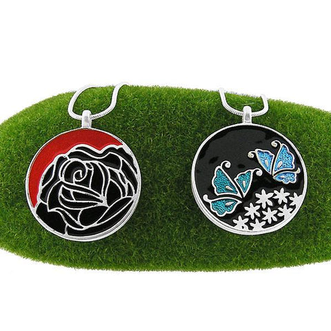 LAVISHY handmade silver plated reversible rose & butterfly enamel necklace. Great for everyday wear, gift idea for family & friend. Wholesale at www.lavishy.com