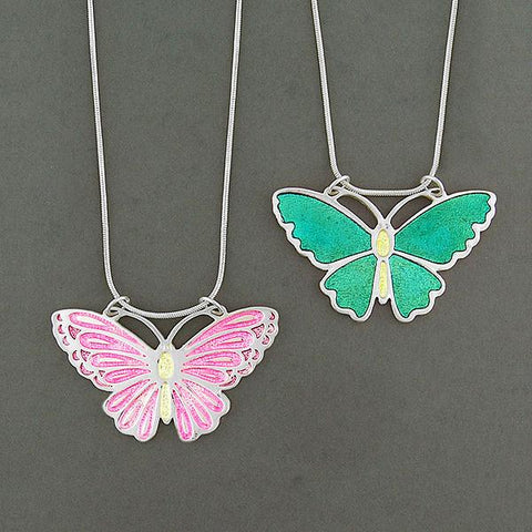 Online shopping for LAVISHY handmade silver plated reversible butterfly enamel necklace. Great for everyday wear, as gifts for family & friends. Wholesale available at www.lavishy.com with many unique & fun fashion accessories for gift shops and boutiques in Canada, USA & worldwide.