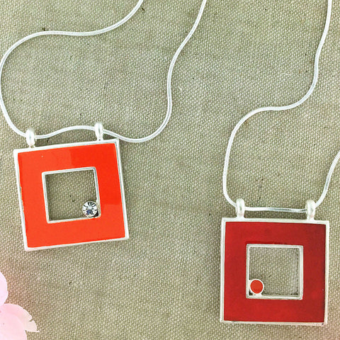Online shopping for LAVISHY handmade silver plated reversible square enamel necklace. A great gift for you or your girlfriend, wife, co-worker, friend & family. Wholesale at www.lavishy.com with many unique & fun fashion accessories for gift shops and boutiques in Canada, USA & worldwide.