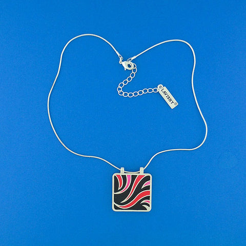 Silver plated color stripe & geometric pattern enamel necklace
