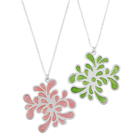 LAVISHY silver plated reversible enamel chrysanthemum pattern necklace