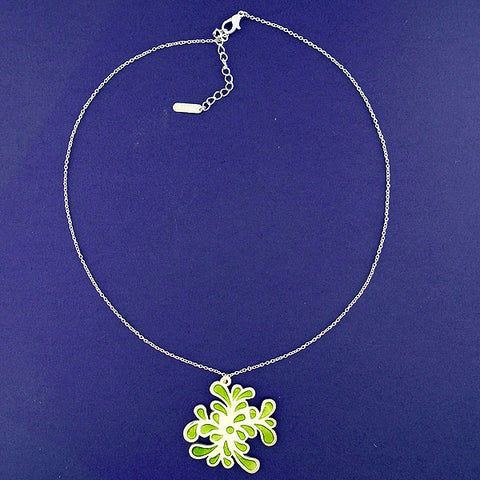 LAVISHY silver plated reversible enamel chrysanthemum pattern necklace
